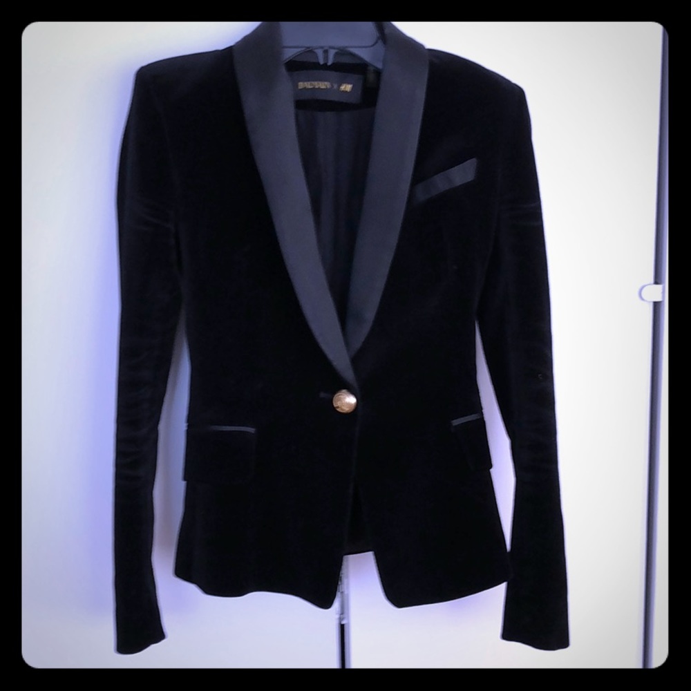 Balmain x H&M Black Velvet Blazer, US 4